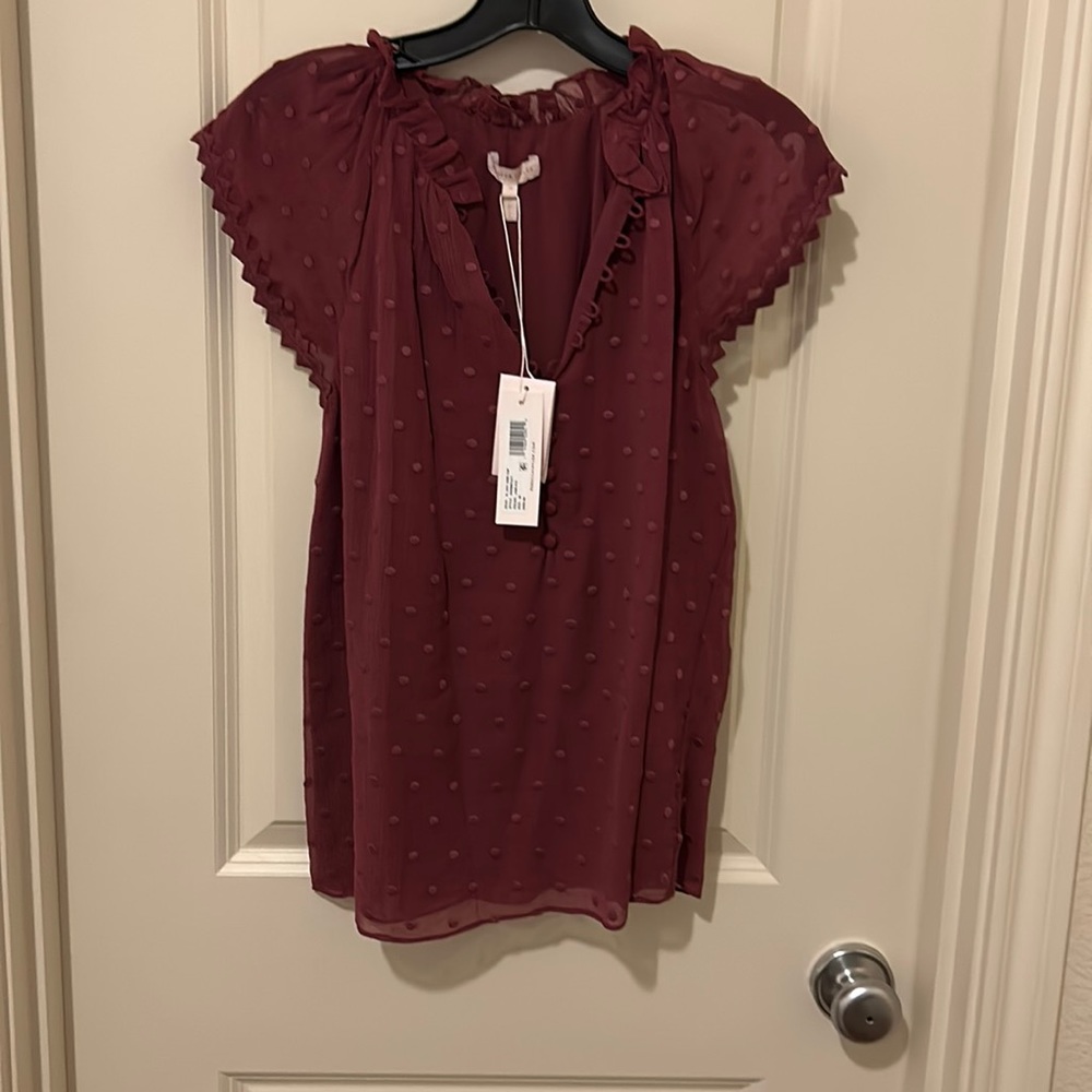 Rebecca Taylor Burgundy 100% silk V-neck Blouse